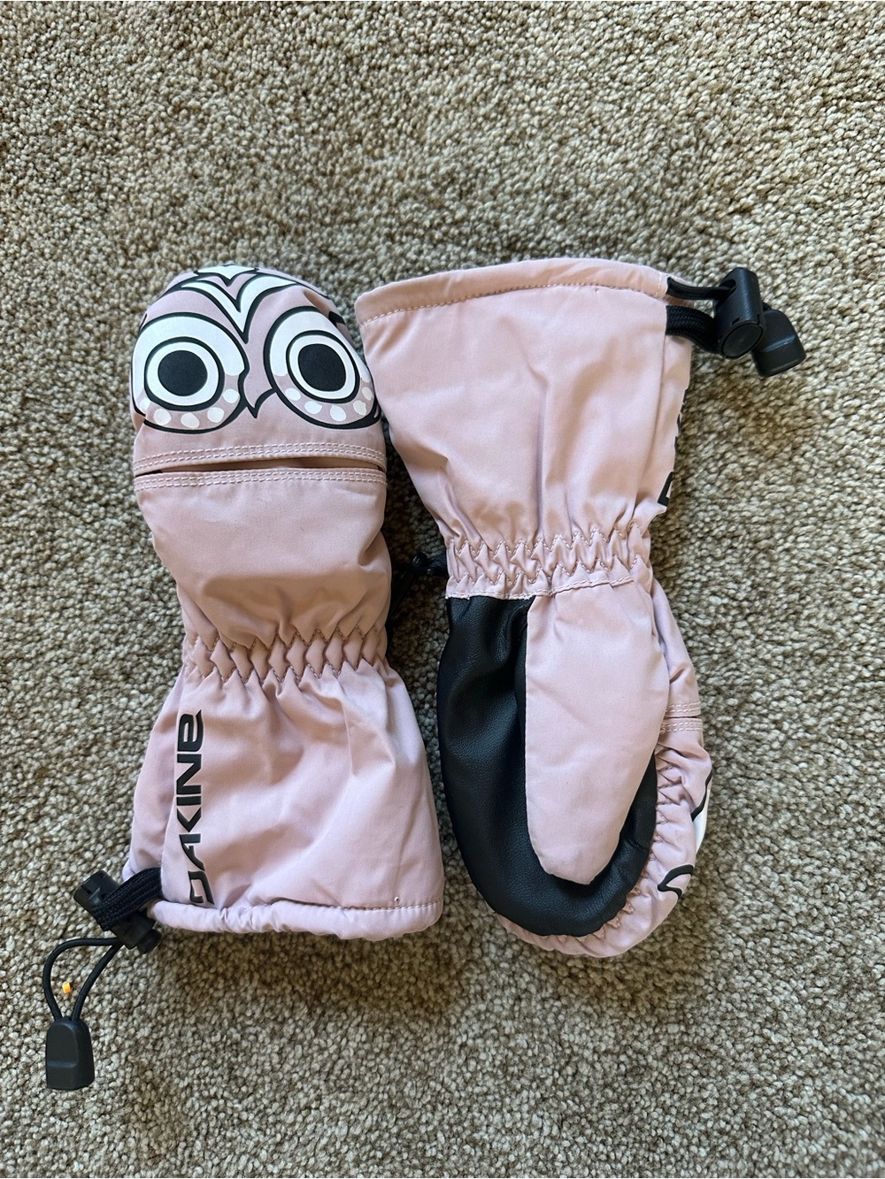 Dakine Pink Owl Kids Mittens with Black Palm